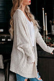 Open Front Long Sleeve Casual Furry Plain Cardigan White