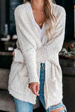 Open Front Long Sleeve Casual Furry Plain Cardigan White