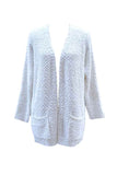 Open Front Long Sleeve Casual Furry Plain Cardigan White