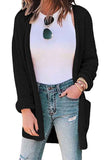 Waffle Knit Drop Shoulder Pocket Cardigan Black