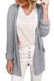 Long Sleeve Drop Shoulder Waffle Knit Cardigan Grey