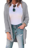 Long Sleeve Drop Shoulder Waffle Knit Cardigan Grey