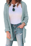 Open Front Long Sleeve Casual Solid Pocket Turquoise