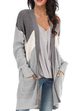 Color Block Open Front Drop Shoulder Long Cardigan Dark Grey