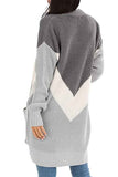 Color Block Open Front Drop Shoulder Long Cardigan Dark Grey