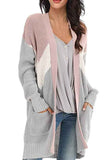 Open Front Long Sleeve Color Block Long Cardigan Pink