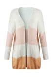 Drop Shoulder Color Block Long Cardigan Beige White