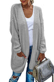 Cardigan Long Solide Poche Devant Ouverte Gris