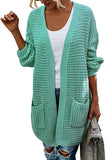 Open Front Long Sleeve Plain Long Cardigan Sweater Turquoise