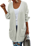 Solid Drop Shoulder Long Sleeve Casual Long Cardigan White