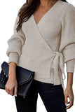 Wrap Bishop Sleeve Cropped Sweater Apricot