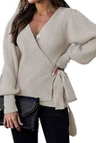 Wrap Bishop Sleeve Cropped Sweater Apricot
