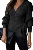 Casual Wrap Ribbed Oversized Sweater Black