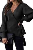 Casual Wrap Ribbed Oversized Sweater Black
