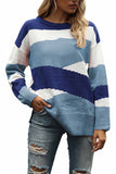 Drop Shoulder Color Block Oversized Sweater Blue