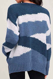 Drop Shoulder Color Block Oversized Sweater Blue