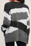 Crew Neck Long Sleeve Color Block Loose Sweater Black