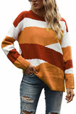 Loose Color Block Slit Pullover Sweater Tangerine