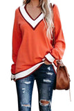 Casual V Neck Long Sleeve Pullover Sweater Tangerine