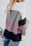 Long Sleeve Cable Knit Striped Pullover Sweater Gray