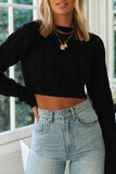 Solid Cable Knit Cropped Pullover Sweater Black