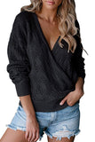 Casual Drop Shoulder Long Sleeve V Neck Sweater Black