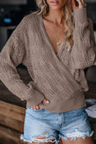 Deep V Neck Crochet Long Sleeve Casual Sweater Brown