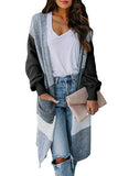 Open Front Long Sleeve Color Block Long Cardigan Dark Grey