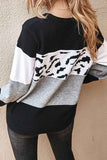 Casual Long Sleeve Color Block Pullover Sweater Black