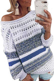 Long Sleeve Hollow Out Crochet Sweater Blue