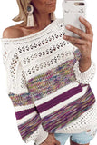 Sexy Color Block Crochet Sweater Purple