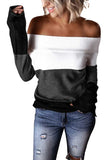 Casual Off Shoulder Color Block Sweater Gray