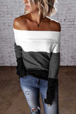 Casual Off Shoulder Color Block Sweater Gray