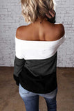 Casual Off Shoulder Color Block Sweater Gray