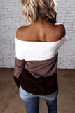 Sexy Off Shoulder Color Block Sweater Khaki