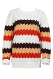 Drop Shoulder Color Block Striped Pullover Sweater Tangerine