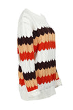 Drop Shoulder Color Block Striped Pullover Sweater Tangerine