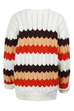 Drop Shoulder Color Block Striped Pullover Sweater Tangerine