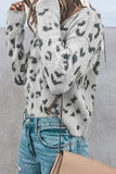 Casual Drop Shoulder Leopard Print Sweater Gray