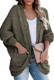 Open Front Batwing Sleeve Cable Knit Pocket Cardigan Sweater Olive