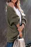 Open Front Batwing Sleeve Cable Knit Pocket Cardigan Sweater Olive