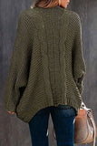 Open Front Batwing Sleeve Cable Knit Pocket Cardigan Sweater Olive