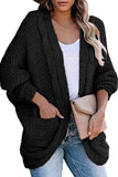 Dolman Sleeve Chunky Open Front Cardigan Sweater Black