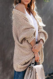 Solid Dual Pocket Cable Knit Open Front Cardigan Khaki
