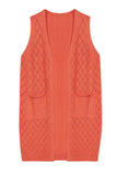 Solid Casual Open Front Sleeveless Long Cardigan Tangerine