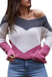 Casual Color Block Pullover Womens Sweater Blue