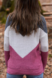 Casual Color Block Pullover Womens Sweater Blue