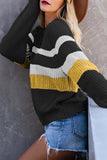 Casual Crew Neck Long Sleeve Stripes Sweater Black