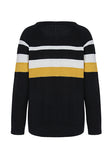 Casual Crew Neck Long Sleeve Stripes Sweater Black