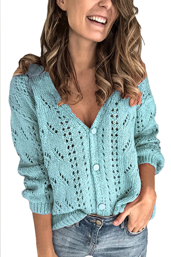 Button Down Long Sleeve Womens Cardigan Sweater Light Blue